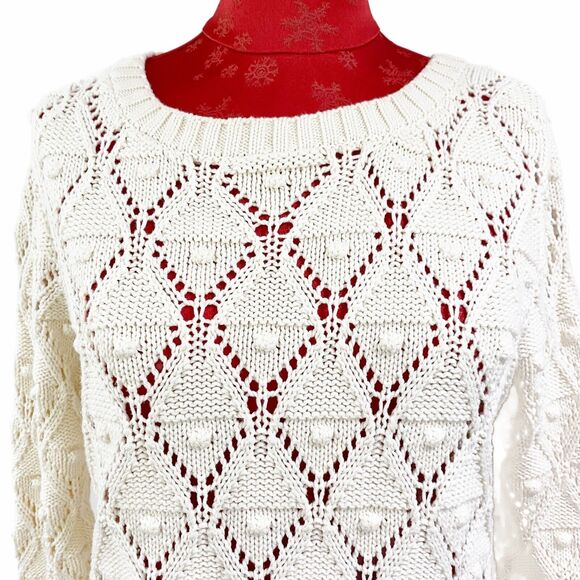Tommy Hilfiger Fisherman Knit Sweater Ladies M Pullover Cream Long Sleeve Preppy - Picture 2 of 9